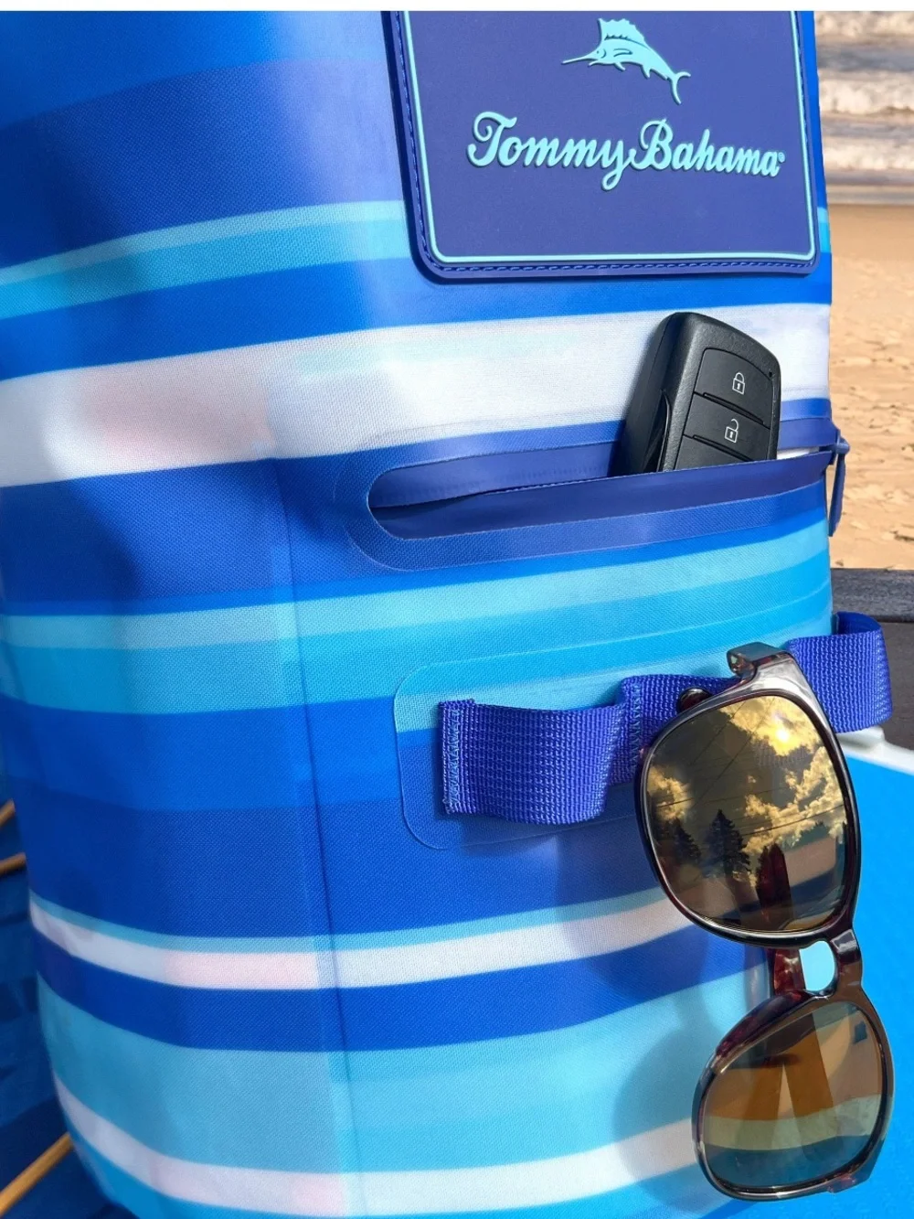 Tommy Bahama Blue Striped Dry Bag with Shoulder Strap